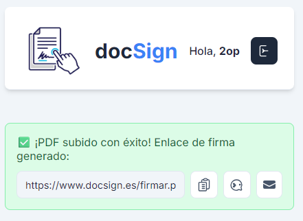 Demostración de cómo se puede compartir un enlace de firma por WhatsApp, email o copiándolo